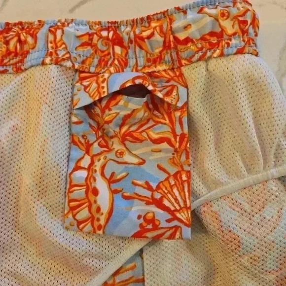 Vineyard Vines Mens Seahorse Sea Shell Swim Trunks Blue Orange Size XL - Picture 9 of 11